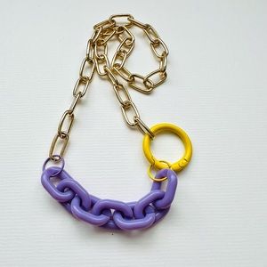 Industrial minimalist mixed media yellow round carabiner necklace 16”